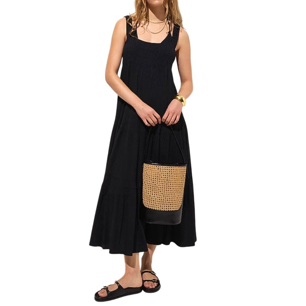 J.crew Airy gauze tiered maxi dress tiered boho beachy black sz S